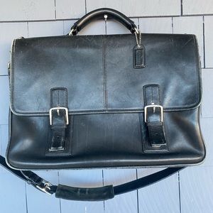 Vintage Coach Heavy Black Tanned Leather Soft Briefcase Distressed Patina